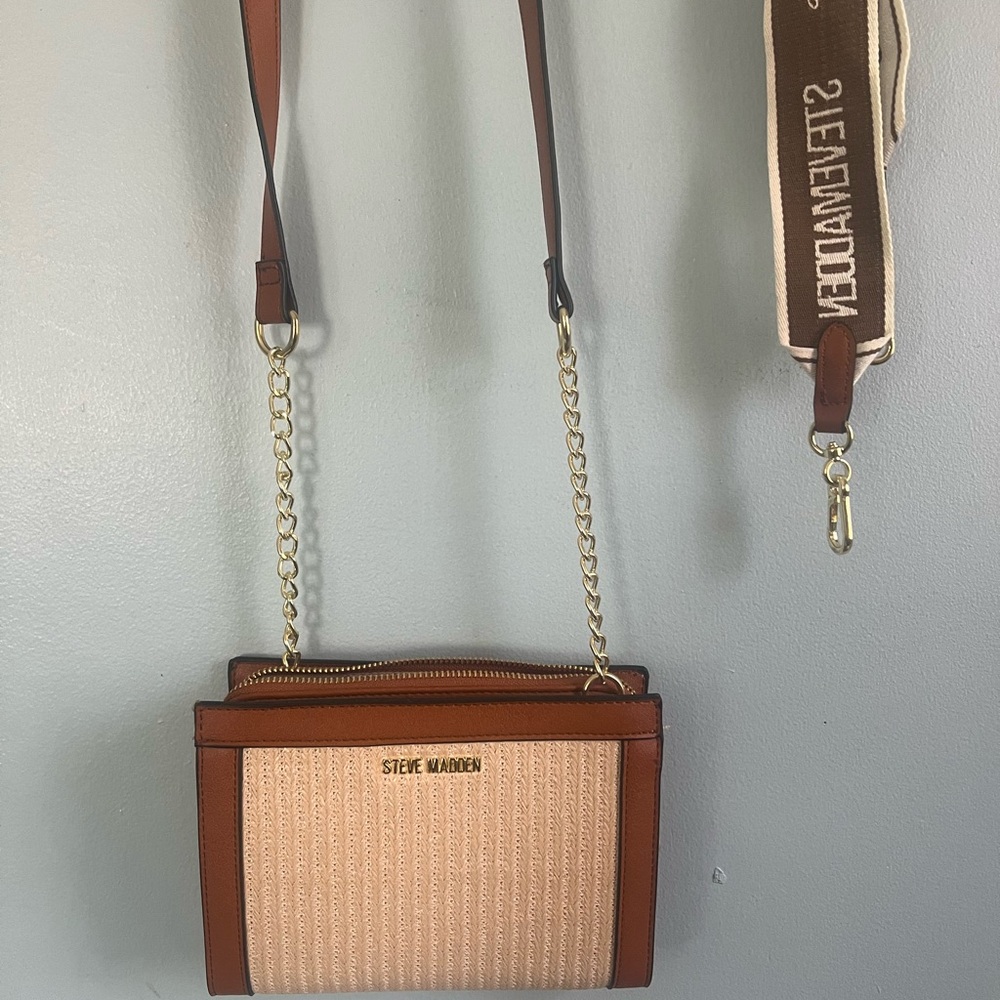 Steve Madden Tan and Brown Crossbody Bag with Gold Hardware